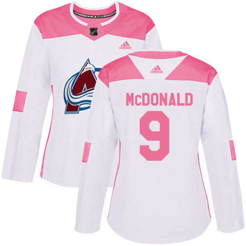 Adidas Avalanche #9 Lanny McDonald White/Pink Authentic Fashion Women's Stitched NHL Jersey